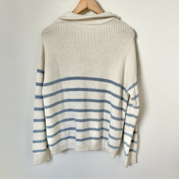 Cleo Half Zip Blue and White Coastal Stripe Knit Sweater Size Large - Picture 6 of 8
